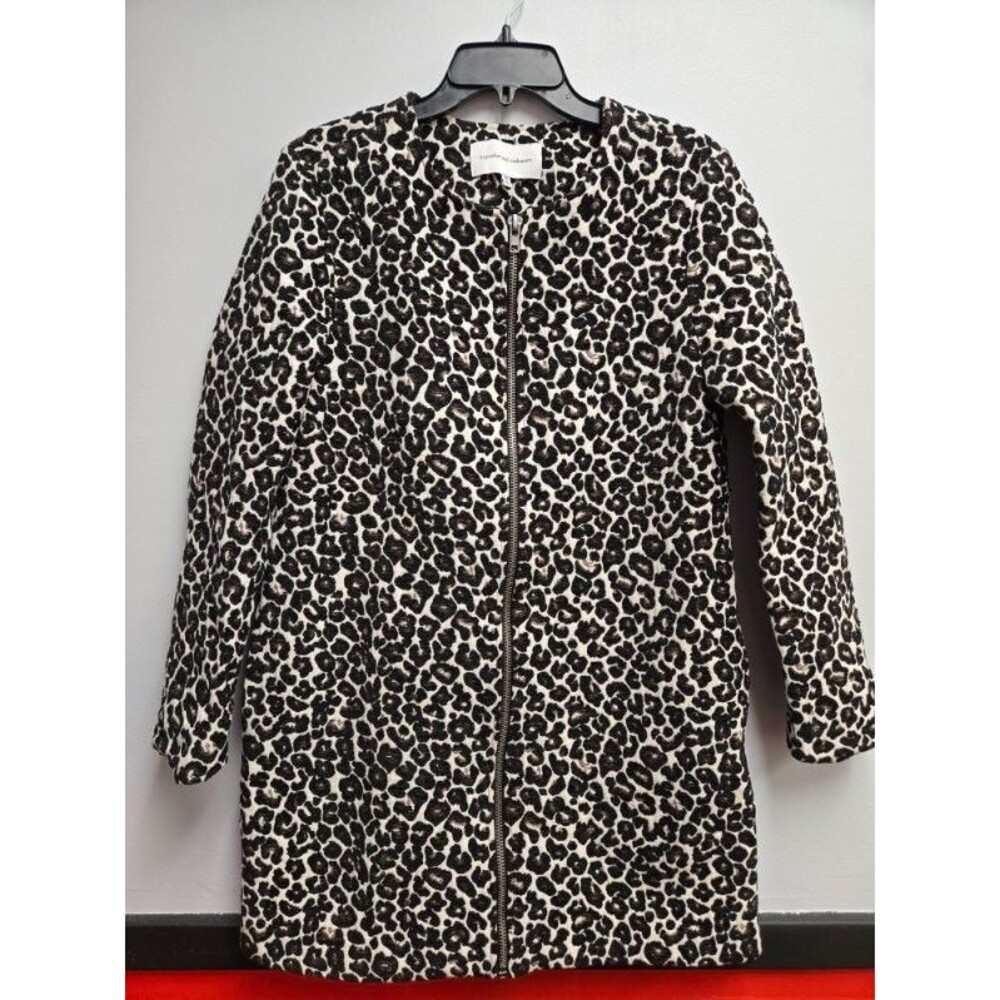 Cupcakes & Cashmere Womens Jacquard Leopard Print Long Jacket Blazer M Lined
